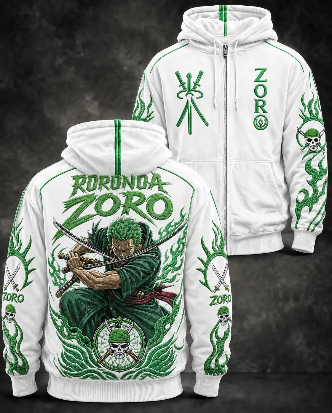Men's Anime Swordsman Graphic Full Zip-Up Hoodie