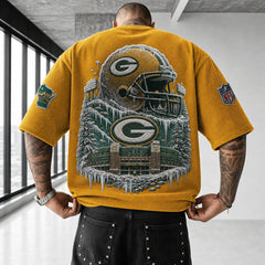 Unisex Loose-Fit Vertical-Stripe Short-Sleeve T-Shirt With Rugby Print