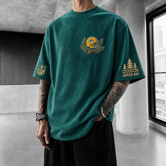 Unisex Loose-Fit Vertical-Stripe Short-Sleeve T-Shirt With Rugby Print