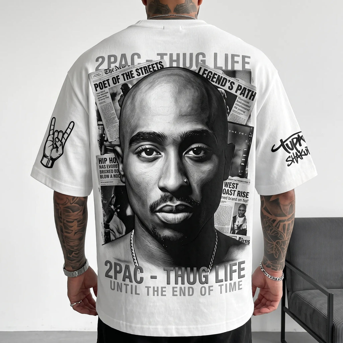 Unisex Loose-Fit Short-Sleeve T-Shirt With West Coast Hip-Hop Gang-Style Print