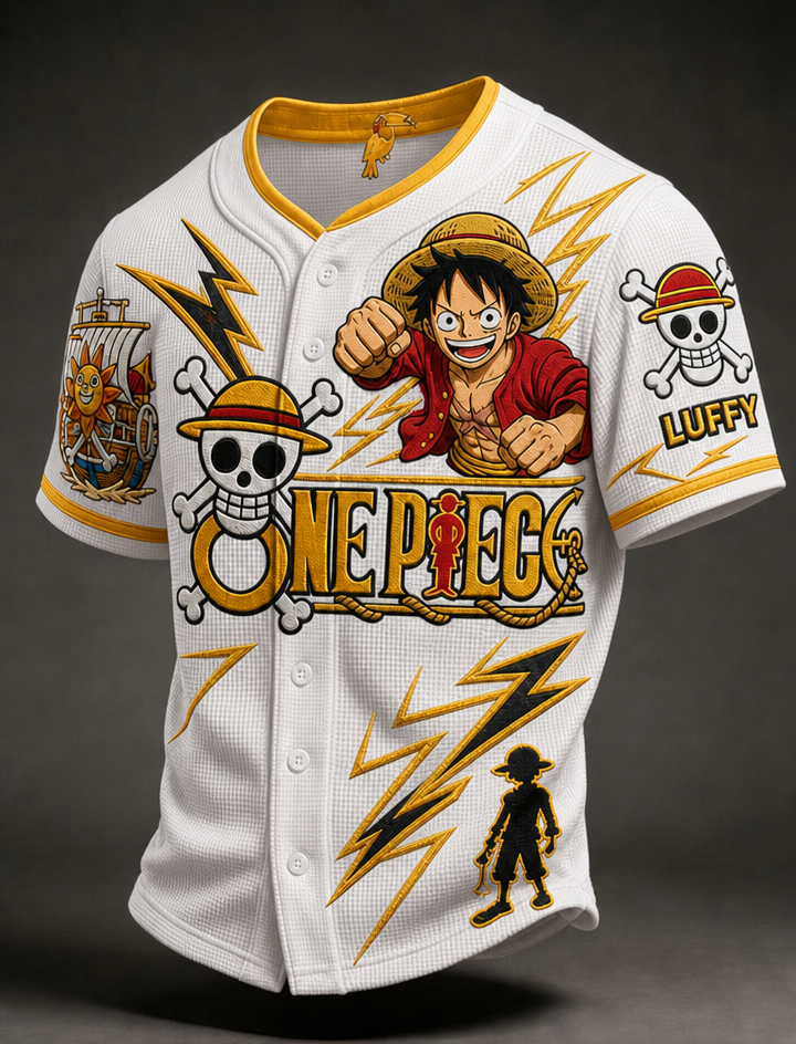 Men's Anime Graphic Button Down Baseball Jersey Shirt