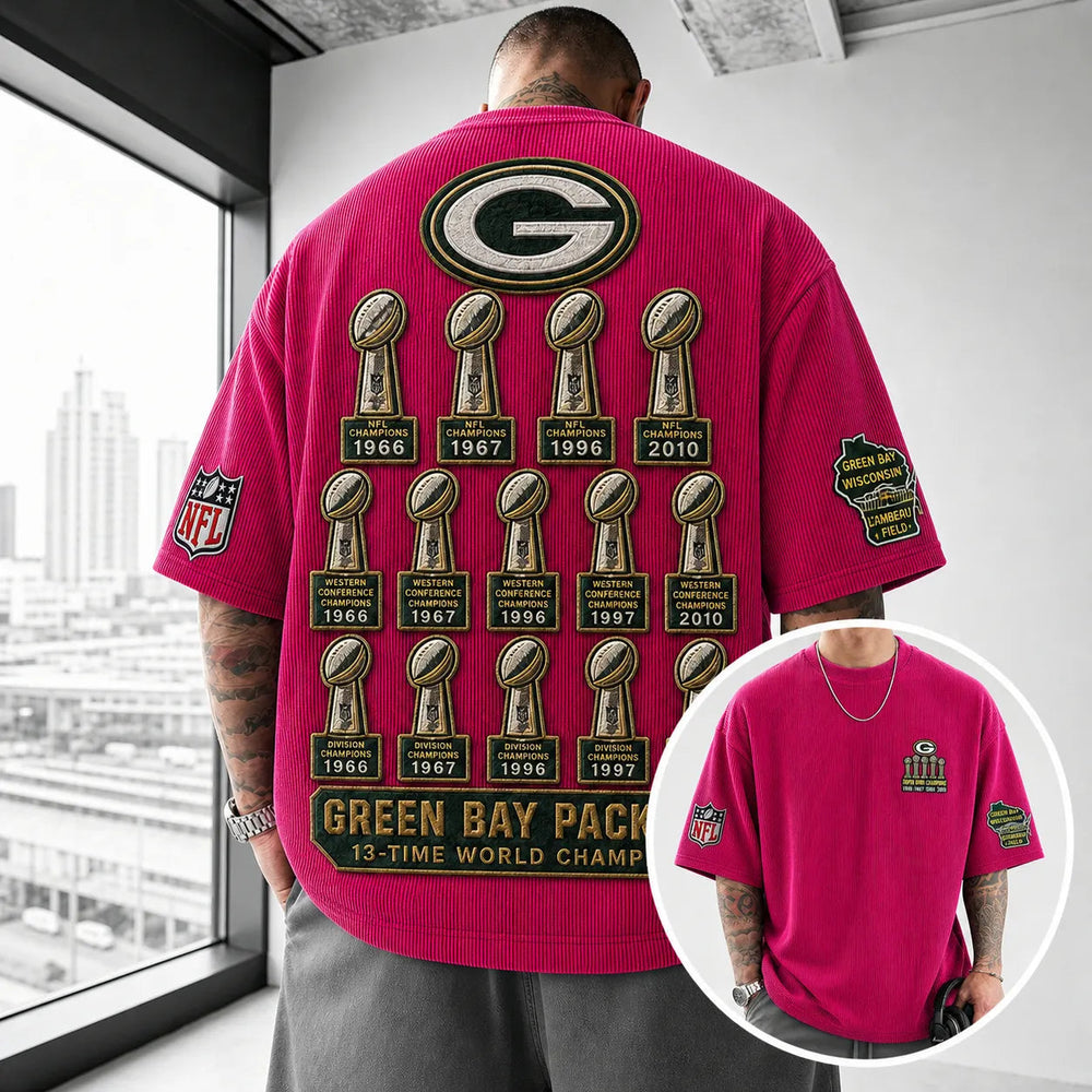 Unisex Loose-Fit Vertical-Stripe Short-Sleeve T-Shirt With Rugby Print