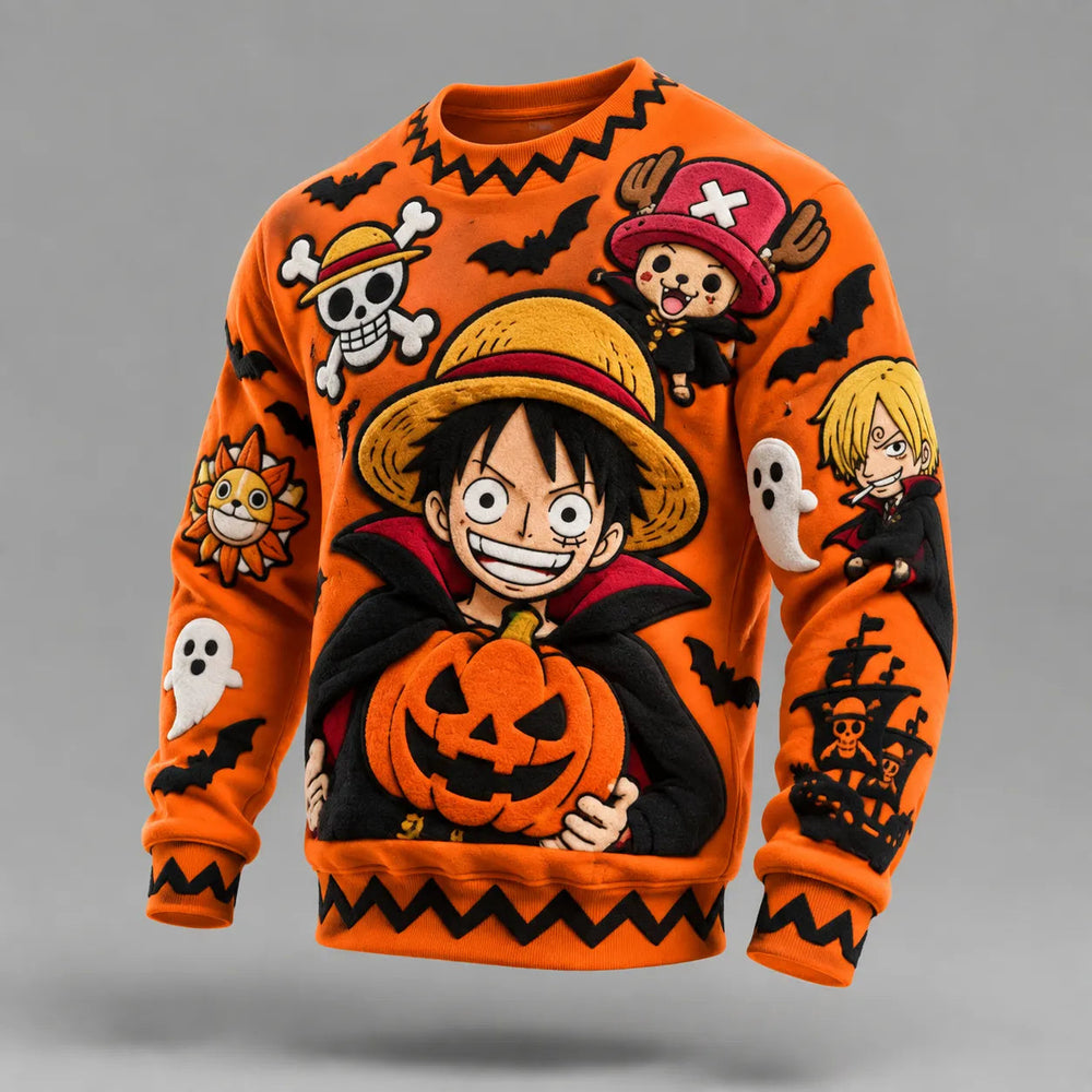 Anime Halloween Themed Orange Crewneck Sweatshirt