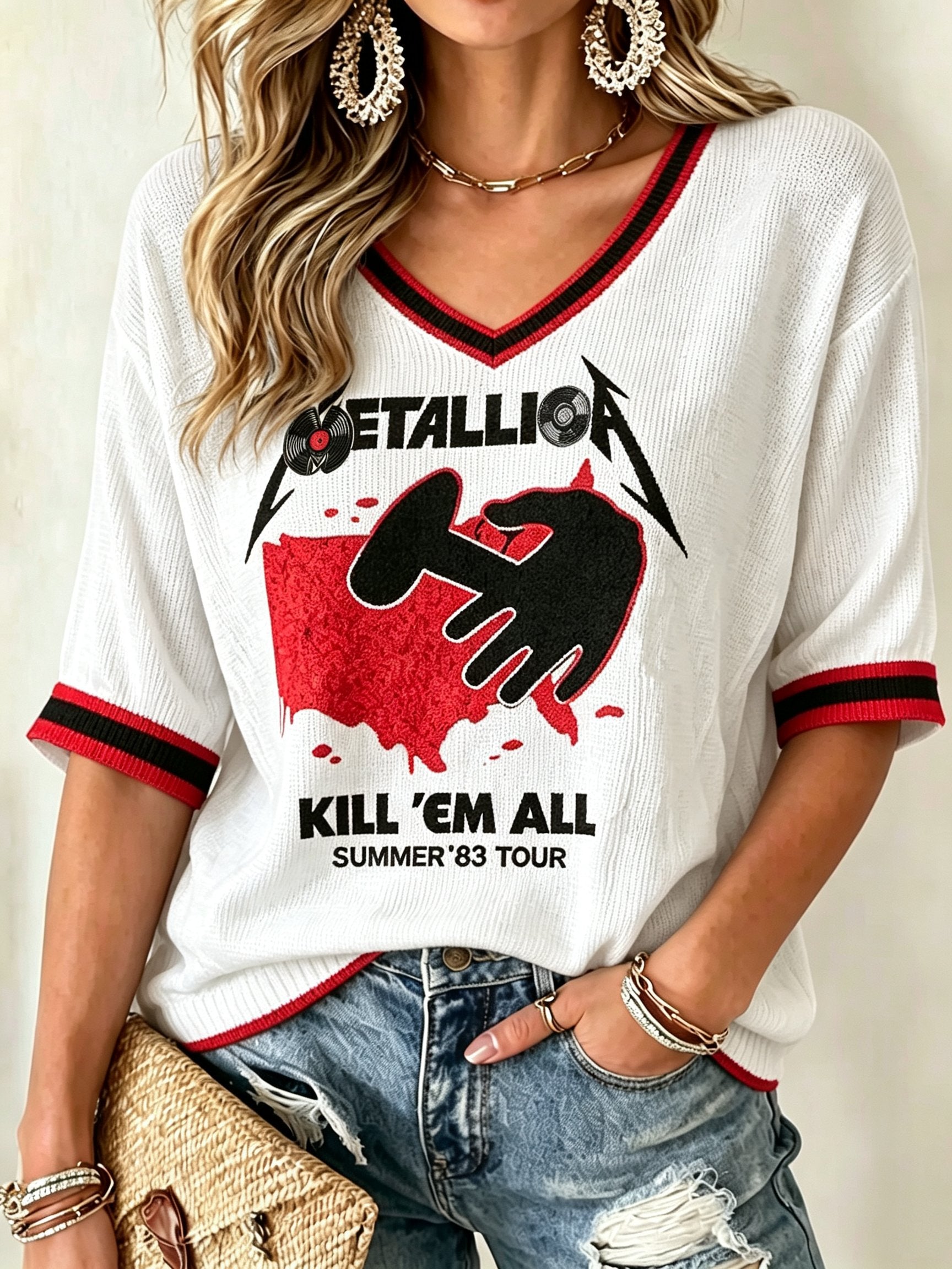 Women's Casual Printed Waffle Top