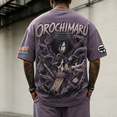 Unisex Oversized Anime-Print Vertical-Stripe Short-Sleeve T-Shirt
