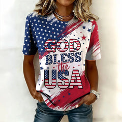 Women'S Retro American Independence Day Commemorative Printed Round Neck Short Sleeved T-Shirt
