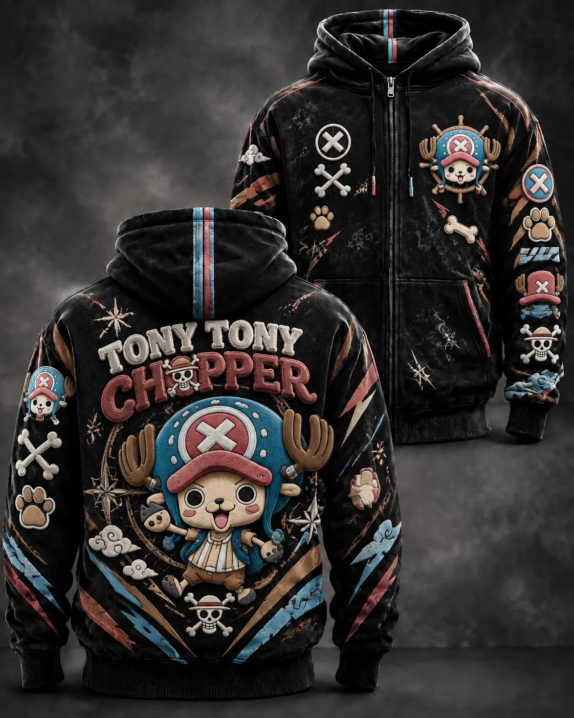 Anime Graphic Print Full Zip Hoodie