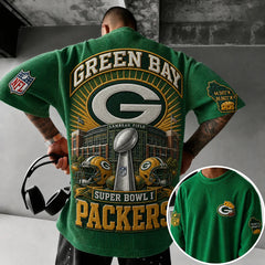 Unisex Loose-Fit Vertical-Stripe Short-Sleeve T-Shirt With Rugby Print