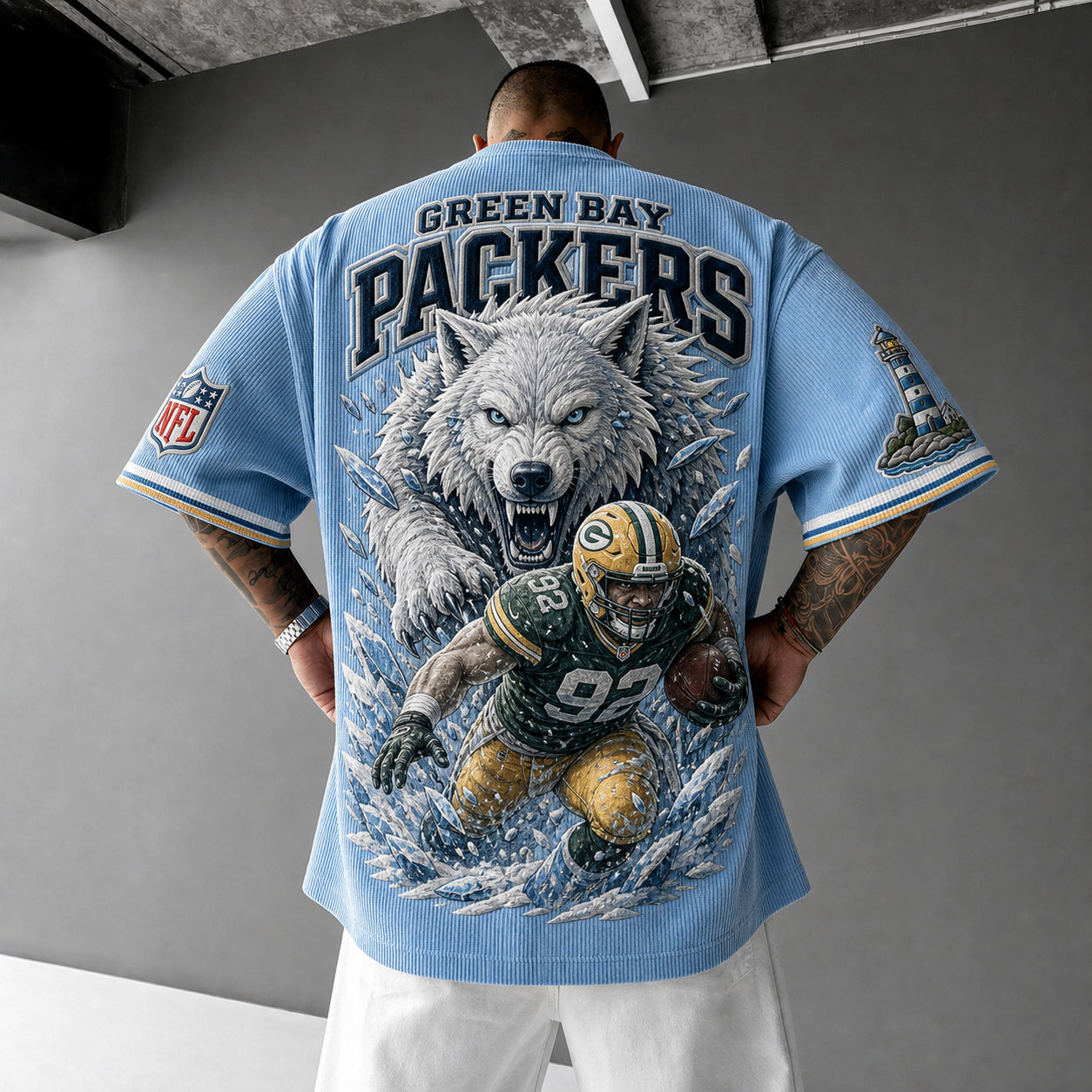 Unisex Loose-Fit Vertical-Stripe Short-Sleeve T-Shirt With Rugby Print