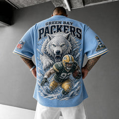 Unisex Loose-Fit Vertical-Stripe Short-Sleeve T-Shirt With Rugby Print