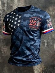 Men's 250th Anniversary Celebration Printed Casual T-shirt for Independence Day in the United States
