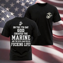 On The 7th Day God Created The Marine – USMC Back Print T-Shirt